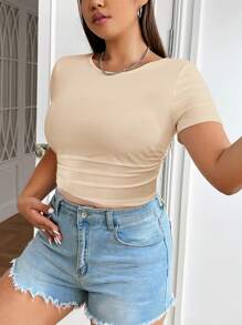 SHEIN EZwear Plus Solid Crop Tee - Apricot - View 3