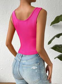 RosyDaze Pearls Beaded Crop Tank Top - Hot Pink - View 2