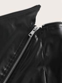 SHEIN ICON 前拉鍊PU皮革包臀半身裙 - 黑色 - 查看 5