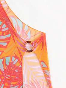 熱帶圖案掛脖三角杯比基尼泳裝附罩衫 - 彩色 - 查看 6