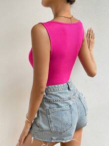 SHEIN SXY 素色大圓領背心連體衣 - 玫紅色 - 查看 2