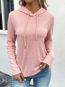 SHEIN LUNE 素色抽繩連帽衛衣 - 粉色 - 查看 4