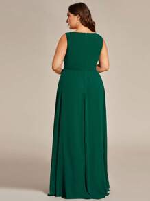 EVERPRETTY Talla grande Vestido de dama de honor con lentejuela en contraste de gasa - Verde Oscuro - Ver 2