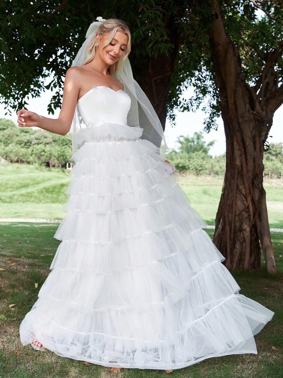 Ruffle Trim Mesh Tube Dress