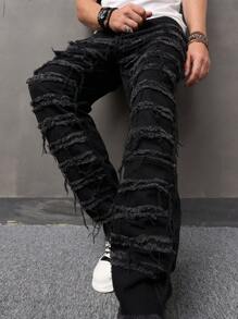 Manfinity EMRG Loose Men's Solid Raw Trimmed Casual Slant Pocket Jeans Going Out Street Vacation College Party