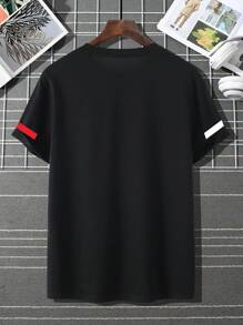 Manfinity 男士字母圖案T恤 - 黑色 - 查看 2