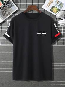 Manfinity 男士字母圖案T恤 - 黑色 - 查看 3