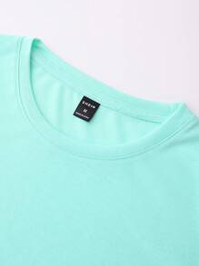 Manfinity LEGND Men Bear Print Tee, Mint Green Graphic Tee Men, Light Blue Graphic Tee Men, Manfinity Hupemode Men Summer Casual Color Block Letter Print Short Sleeve T Shirt For Going Out For Friends - Mint Green - View 3