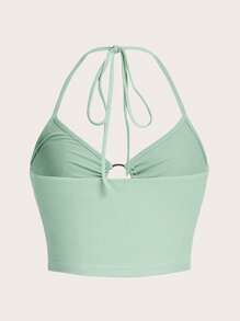 SHEIN ICON Solid Ring Detail Halter Top - Mint Green - View 2