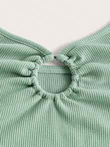 SHEIN ICON Solid Ring Detail Halter Top - Mint Green - View 4