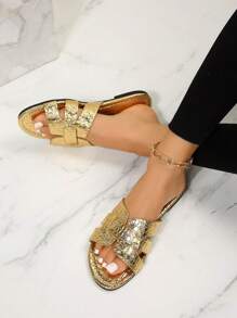 女性舒服的和時尚平底涼鞋適用於休閒夏天穿戴 - 金色 - 查看 4