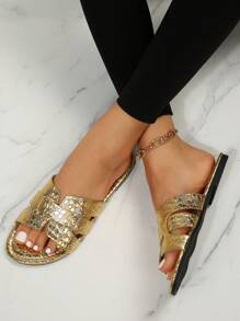 女性舒服的和時尚平底涼鞋適用於休閒夏天穿戴 - 金色 - 查看 5