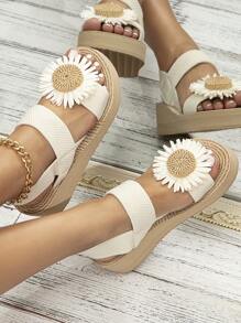 Fashionable Wedge Sandals - Beige - View 4