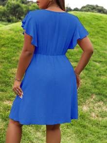 SHEIN Holidaya Hơn áo tay bướm Đầm - Màu xanh lam - Xem 2