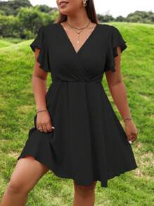 Sunserae Pure Plus Butterfly Sleeve Dress - Black - View 6
