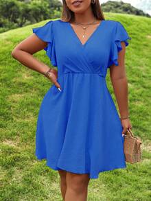 SHEIN Holidaya Hơn áo tay bướm Đầm - Màu xanh lam - Xem 6