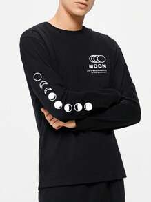 卡通 字母 標語男士家居服上衣 - 黑色 - 查看 1