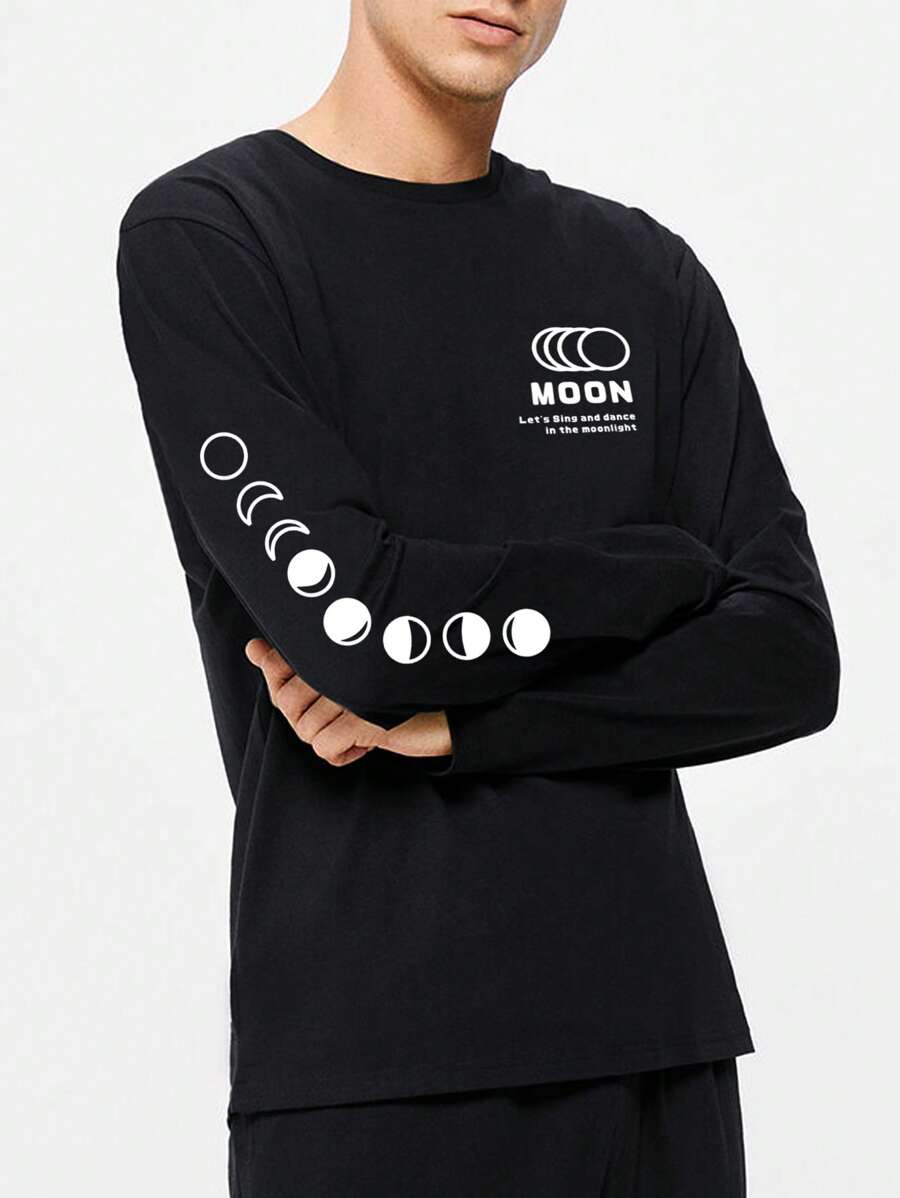 卡通 字母 標語男士家居服上衣 - 黑色 - 查看 1