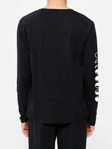 卡通 字母 標語男士家居服上衣 - 黑色 - 查看 2