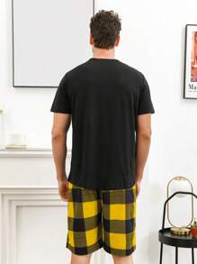 男士格紋印花睡衣套裝 - 彩色 - 查看 2