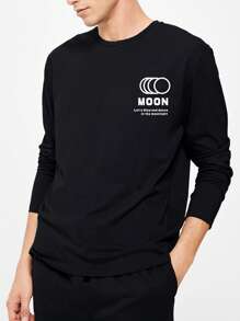 卡通 字母 標語男士家居服上衣 - 黑色 - 查看 3