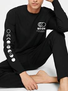 卡通 字母 標語男士家居服上衣 - 黑色 - 查看 4