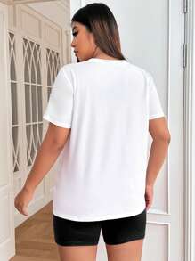 SHEIN EZwear Plus Letter Graphic Tee & Cycling Shorts - Black and White - View 2