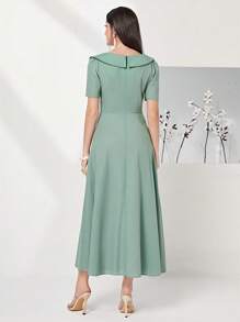 Modelyn 100% Cotton Solid Surplice Neck Dress - Mint Green - View 2