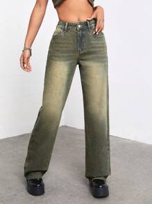 SHEIN ICON Slant Pocket Wide Leg Jeans Without Belt - Medium Wash - View 2