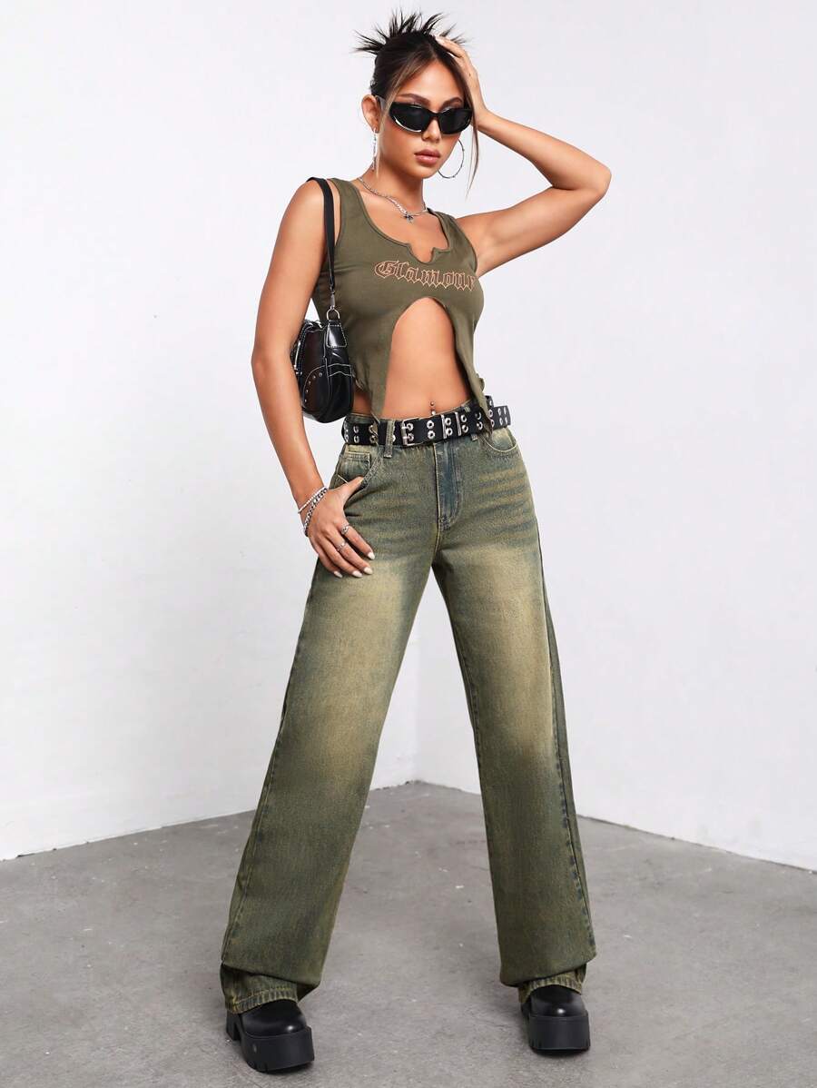 SHEIN ICON Slant Pocket Wide Leg Jeans Without Belt - Medium Wash - View 1