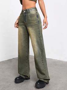 SHEIN ICON Slant Pocket Wide Leg Jeans Without Belt - Medium Wash - View 5