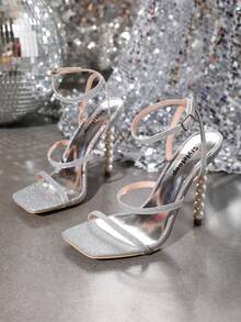 Phong cách dự tiệc Ngọc trai giả Giày cao gót lấp lánh - Bạc - Xem 2