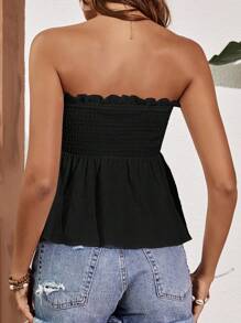 SHEIN Frenchy 褶邊荷葉邊背心黑色麻花布扣緊罐頭上衣 - 黑色 - 查看 2