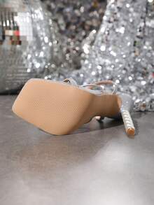 Phong cách dự tiệc Ngọc trai giả Giày cao gót lấp lánh - Bạc - Xem 5