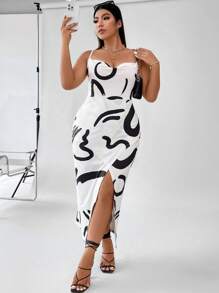 Allurite Talla grande Vestido de tirantes con estampado de dibujo - Blanco - Ver 5