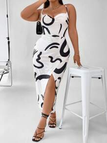 Allurite Talla grande Vestido de tirantes con estampado de dibujo - Blanco - Ver 8