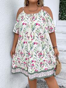 SHEIN Clasi 大碼印花挖肩荷葉邊連衣裙 - 彩色 - 查看 6