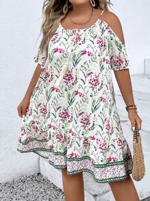 SHEIN Clasi 大碼印花挖肩荷葉邊連衣裙 - 彩色 - 查看 7