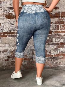 SHEIN LUNE Hơn In hoa Thắt lưng băng rộng Capri Xà cạp - Nhiều màu - Xem 2