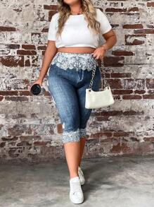 SHEIN LUNE Hơn In hoa Thắt lưng băng rộng Capri Xà cạp - Nhiều màu - Xem 4