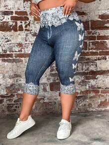 SHEIN LUNE Hơn In hoa Thắt lưng băng rộng Capri Xà cạp - Nhiều màu - Xem 6