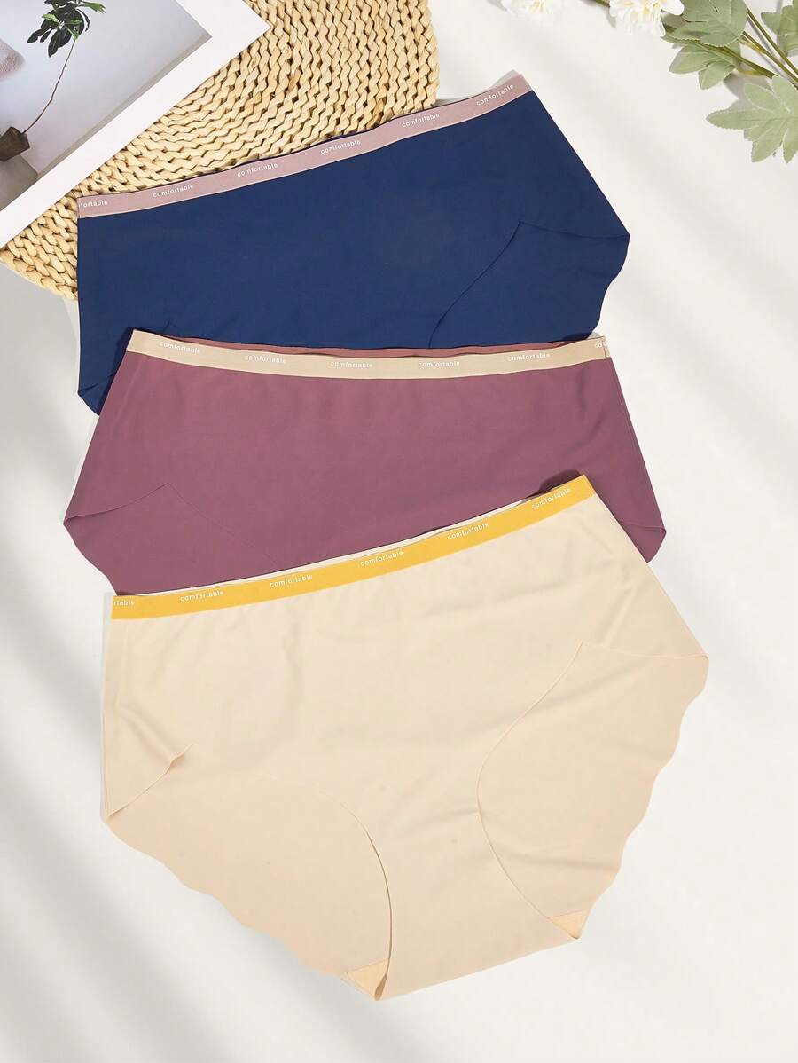 Plus 3pack Contrast Trim Panty Set - Multicolor - View 1