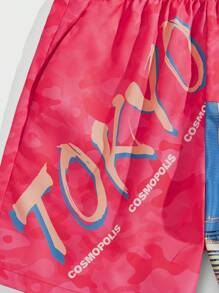 ROMWE MEN Anime Men Figure & Letter Graphic Drawstring Waist Shorts - Hot Pink - View 3