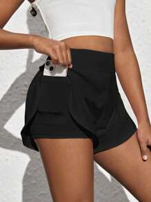 Leap Crew Nova Glow Tween Girl Phone Pocket Side Active Skort - Black - View 1