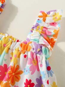 Baby Girl Floral Print Ruffle Trim Top & Shorts - Multicolor - View 3