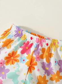 Baby Girl Floral Print Ruffle Trim Top & Shorts - Multicolor - View 4