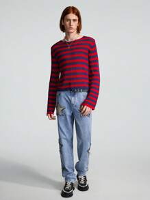 ROMWE MEN Street Life Guys Star Patched Jeans Without Belt - Light Wash - View 6