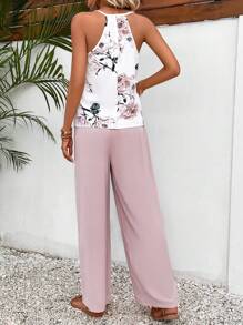 SHEIN Frenchy 印花吊帶上衣和闊腿褲 - 粉色 - 查看 2