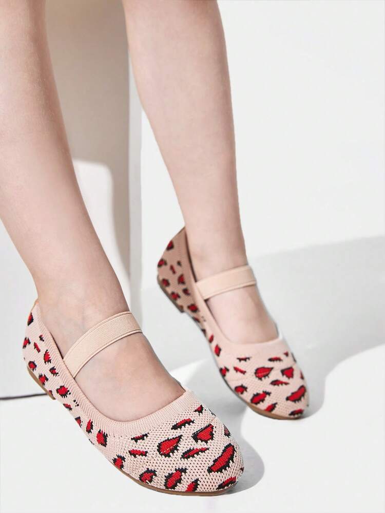 Girls Leopard Pattern Slip On Fashionable Ballet Flats For Outdoor