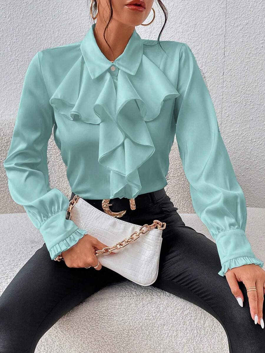 Aveloria Camisa unicolor ribete con fruncido